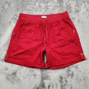 Dash Shorts Womens L Red Roll Tab Cuffed Hem Elastic Waist Drawstring Pull On